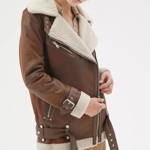 Avec Les Filles Oversized Sherpa Lined Moto Jacket